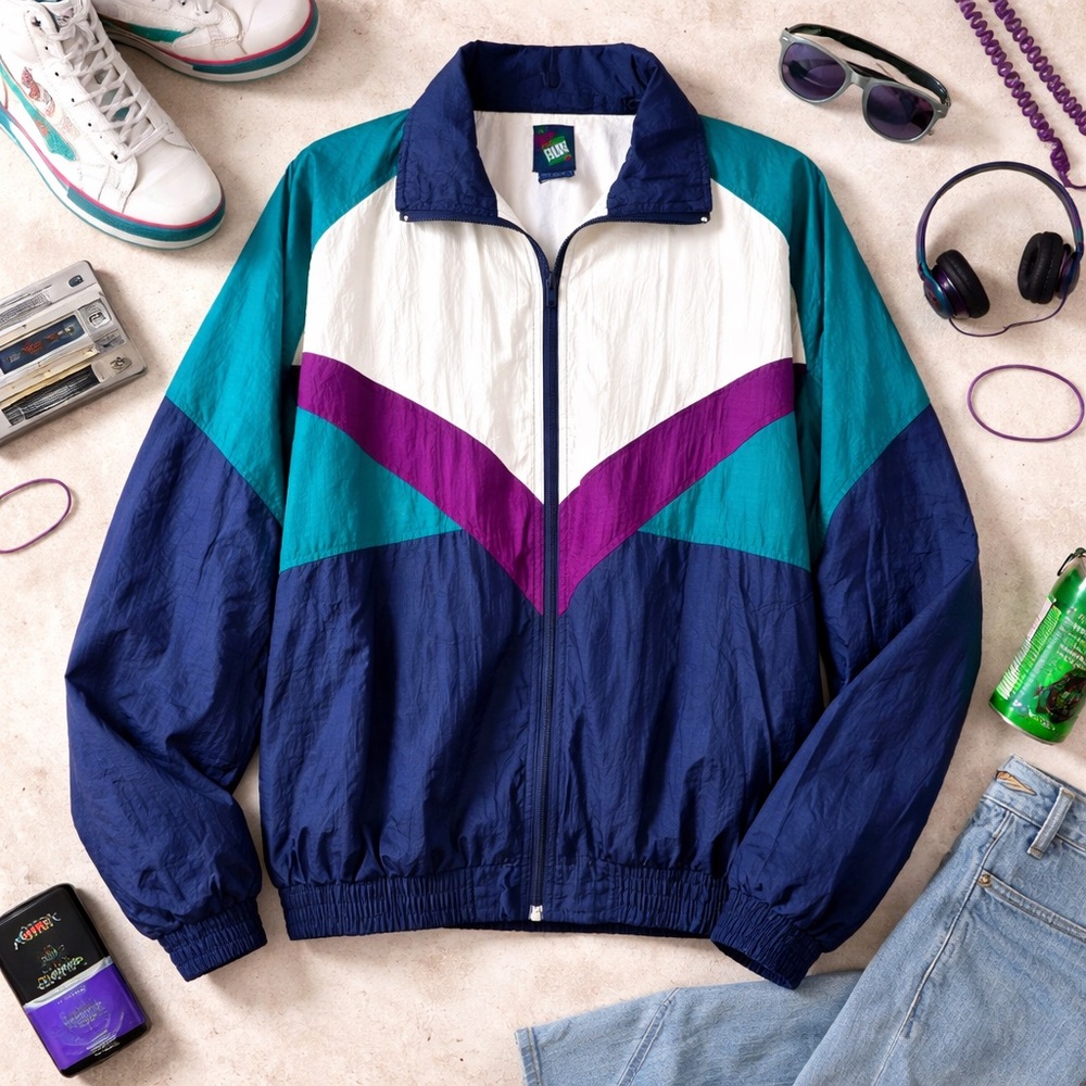 Vintage Windbreaker Jacket - Blue, Teal, Purple